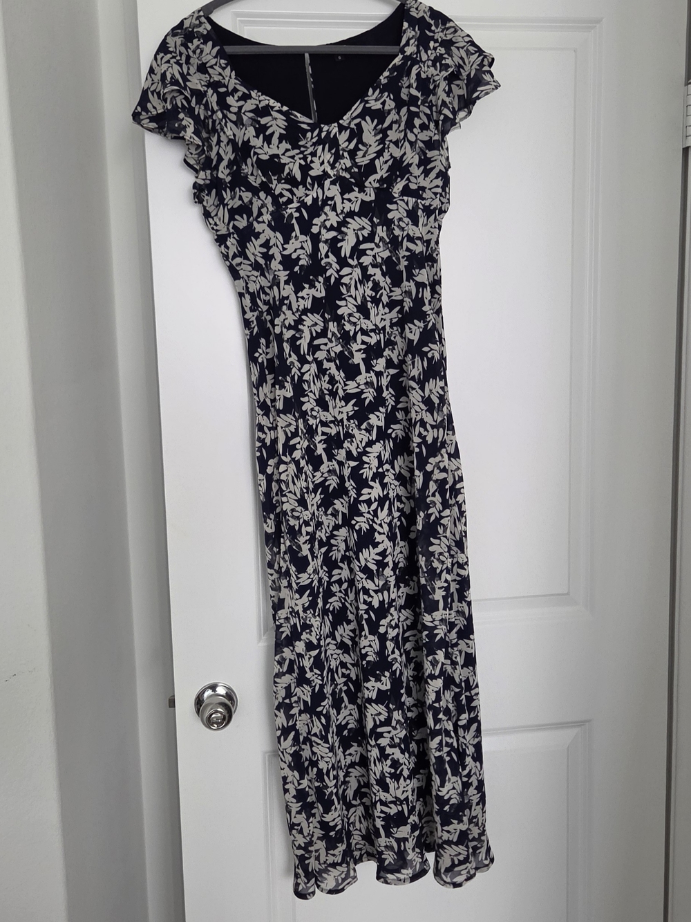 Wishlist Navy Floral Midi Dress with Ivory Leaf Print